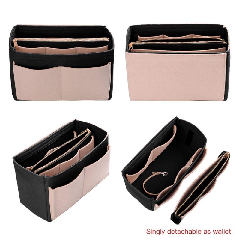 ZTUJO Purse Organizer Insert, Felt Bag Organizer with Metal Zipper, Handbag & Tote Shaper, For Speedy Neverfull Tote, 7 Sizes (Medium, Beige and Black) - Image 3